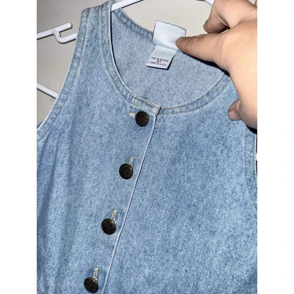 Vintage OshKosh Dress Girls 3t Blue Denim Sleeveless Button Front Sundress USA